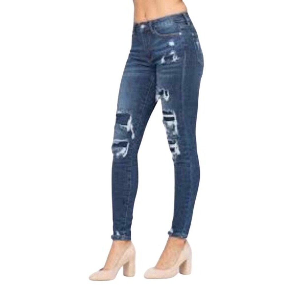Judy Blue Dark Mid Rise Destroyed Skinny Fit Jeans Womens Plus Size 16W New